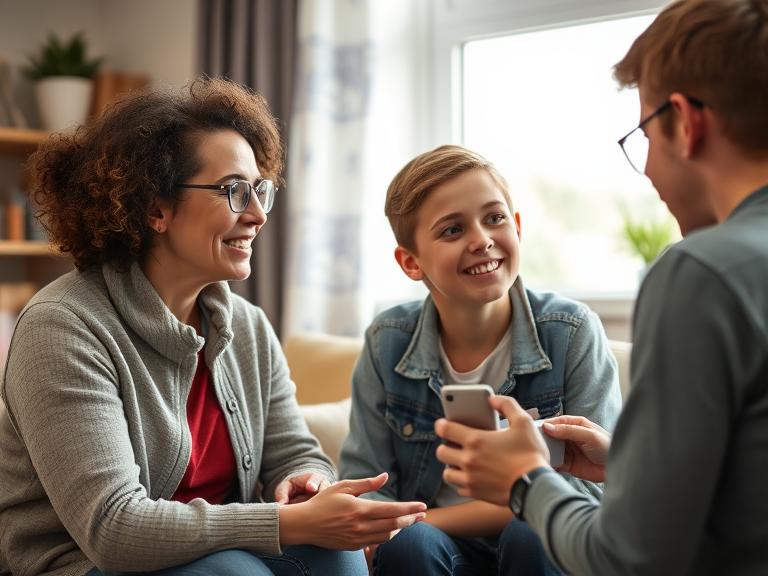 A woman explaining to her sons what a foster carer is.