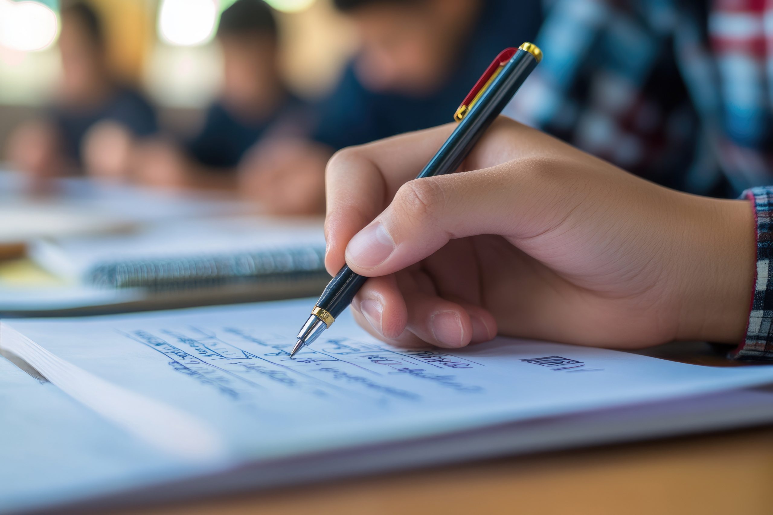 A young person writing