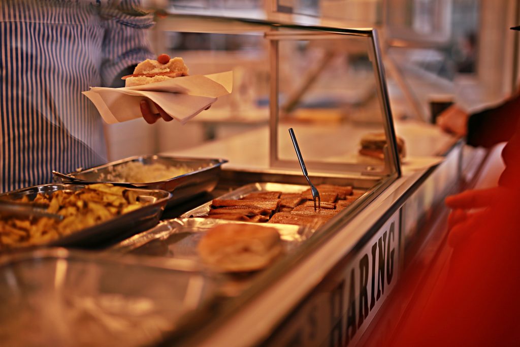 A school canteen serving food